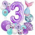 Set palloncini compleanno sirena con numero 3 viola e palloncini a coda di pesce gradienti - Numero 3