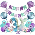 Kit anniversaire sirène 3 ans avec ballons coquillage violets et bannière décorative - US 3