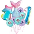 Mermaid birthday balloon set with gradient fish tail and number 1 star heart foil - Number One Set