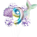 Set de fiesta sirena con globo arcoíris número 9 y detalles de concha morada - Púrpura Set 9