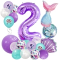 Set palloncini 2 anni sirena con numero 2 viola e colonna a coda di sirena sfumata - Numero 2