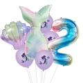 Detail of mermaid tail and shell foil balloons with number 2 for birthday party decor - Gradient Tail Number Two