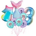 Mermaid birthday balloon set with gradient fish tail and number 3 for party decor - Number Three Set