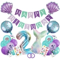 Décoration anniversaire sirène avec ballons coquillage violets et bannière festive - US 2