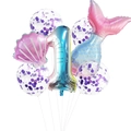 Set globos cumpleaños sirena número 1 degradado arcoíris y confeti de colores - Conjunto Rosa 1