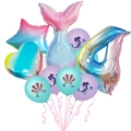 Mermaid birthday balloon set with gradient fishtail and blue number 4 for parties - Number Four Set