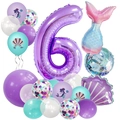Mermaid theme 6th birthday balloon set with purple number 6 and tail foil balloons - Number 6