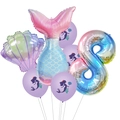 Mermaid birthday party balloon set with shell, tail and number 8 gradient foil balloons - Pink Tail Number Eight