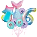 Mermaid birthday party balloon set with number 6 gradient foil and mermaid tail balloons - Number Six Set