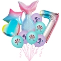 Mermaid birthday party set with gradient tail, number 7 and star foil balloons - Number Seven Set
