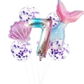 Set de globos de sirena con número 7 degradado conchas y cola de sirena para fiestas - Juego Rosa 7