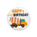 Détail d'un badge rond Happy Birthday avec un camion malaxeur de dessin animé - Style Bétonnière (4956960686824)