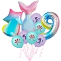 Mermaid birthday balloon set featuring colorful fishtail and gradient number 9 foil balloon - Number Nine Set