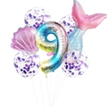 Set fiesta sirena con número 9 degradado, cola de pez y globos con confeti - Juego Rosa 9