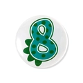Detail of cute green dinosaur themed number 8 badge for children's birthday party decor - Number 8 / 58mm