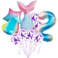 Mermaid theme number 2 balloon set with gradient tail and purple sequin latex balloons - Number Two Sequin Set