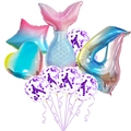Mermaid theme party balloon set with iridescent fish tail and gradient number 4 - Number Four Sequin Set