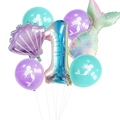 Detailansicht der Meerjungfrau Partyballons mit Muschel, Fischschwanz und Nummer 1 - Zahl 1