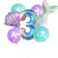 Meerjungfrau Party Ballon Set mit Regenbogen Zahl 3, Schwanz, Muschel und Latexballons - Zahl 3