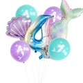 Detail-Set Meerjungfrau 4. Geburtstag Luftballons mit Muschel und Folien-Schwanz - Zahl 4
