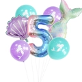 Mermaid theme 5th birthday balloon set with rainbow number 5 and foil tail decorations - Number 5