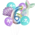Detail of Mermaid 6th birthday balloon set with iridescent shell and fishtail foil pieces - Number 6