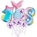 Mermaid party balloon set with number 8 and gradient foil tails for 8th birthday - Number Eight Sequin Set