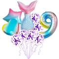 Mermaid rainbow party balloon set with number 9 and glitter confetti for girl's 9th birthday - Number Nine Sequin Set