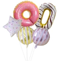 5-piece donut party balloon set with number zero and striped foil star shapes - Number 0 Style / Pack of 5
