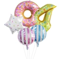 Donut themed balloon set with 32-inch foil shapes for birthday party decoration - Number 4 Style / Pack of 5