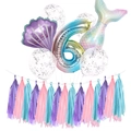Meerjungfrau Deko-Set zum 6. Geburtstag mit Farbverlauf-Zahl 6 und Folienballons - Lila Set 6