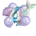 Détail du kit d'anniversaire sirène avec numéro 4 dégradé et ballons en aluminium - Chiffre 4 / Violet