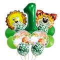 Jungle theme 1st birthday balloons with lion, tiger, and green number 1 foil balloons - Jungle Animal Number 1