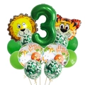 Close-up of Jungle Theme 3rd Birthday Balloons with Green Number 3, Tiger, and Lion - Jungle Animal Number 3