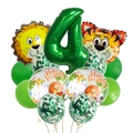 Detail-Set grüner Wald-Tierballons zum 4. Geburtstag mit Tiger- und Löwen-Folienballons - Dschungeltier Nummer 4