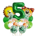 Grünes Wald-Tiere Luftballon-Set zum 5. Geburtstag mit Löwe, Tiger und Nummer 5 - Dschungeltier Nummer 5