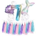 Meerjungfrau 7. Geburtstag Ballon Set mit Regenbogen Nummer 7 und Muschel Flosse - Lila Set 7