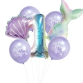 Ensemble de 7 ballons sirène avec chiffre 1 dégradé et ballons coquillages - Chiffre 1 / Violet