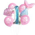 Meerjungfrau Luftballon-Set zum 1. Geburtstag mit Farbverlauf und Folien-Elementen - Rosa Nummer 1 / 7 Stücke