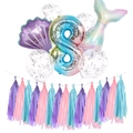 Meerjungfrau Party-Set mit Farbverlauf Nummer 8 Ballon, Muschel, Schwanz und Quasten - Lila Set 8