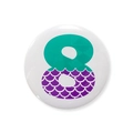 Detail of mermaid theme tinplate badge with number 8 and purple fish scale pattern - 58mm One Size / Number 8 Style