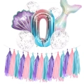 Meerjungfrau Partyballon Set mit Nummer 0 und Muscheldekoration für Mädchen - Lila Set 0