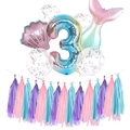 Meerjungfrau Deko-Set zum 3. Geburtstag mit Nummer 3 Ballon und bunten Quasten - Rosa Set 3