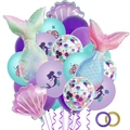 Set de globos de sirena con colas degradadas, conchas y globos de látex en color púrpura - Estilo Caracol de Mar de Sirena