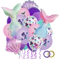 Set de globos de sirena con colas de pez degradadas y conchas púrpuras en fondo blanco - Estilo Cola de Sirena