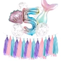Meerjungfrau Party Set zum 5. Geburtstag mit Regenbogenzahl 5 und Glitzerballons - Rosa Set 5
