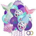 Set de globos de sirena con colas degradadas, conchas y globos de látex morados - Estilo Concha Caracol