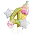 Detail of 5pcs donut theme 4th birthday balloon set with ice cream and star foil shapes - Donut Number 4 Style