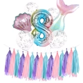 Meerjungfrau Partydeko Set mit Farbverlauf Nummer 8 Ballon und bunten Quasten - Rosa Set 8