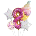 Detail of pink donut number 8 balloon with ice cream cone and star balloons set - Donut Number 8 Style